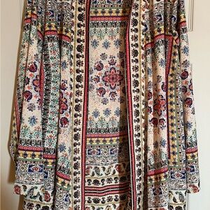 New Directions Red and Blue Long Sleeve Boxy Blouse